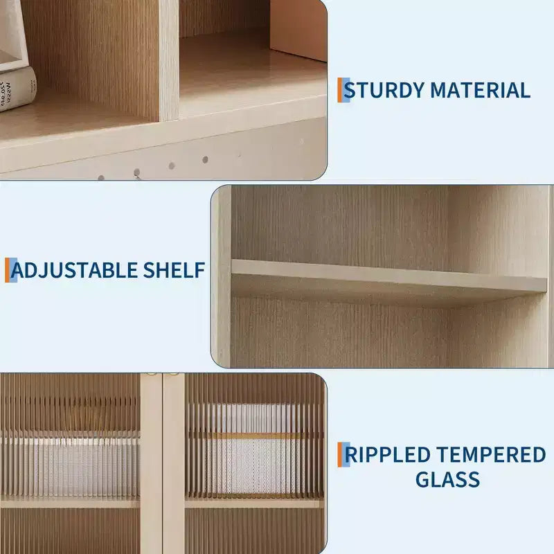 Meuble garde-manger haut de 180 cm avec 2 portes vitrées, armoire de rangement de cuisine sur pied avec 7 blocs de rangement et étagères réglables