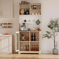 GustoWave 71 Tall Pantry Cabinet with 2 Glass Doors, Freestanding Kitchen Storage Cabinet with 7 Storage Blocks & Adjustable Shelves