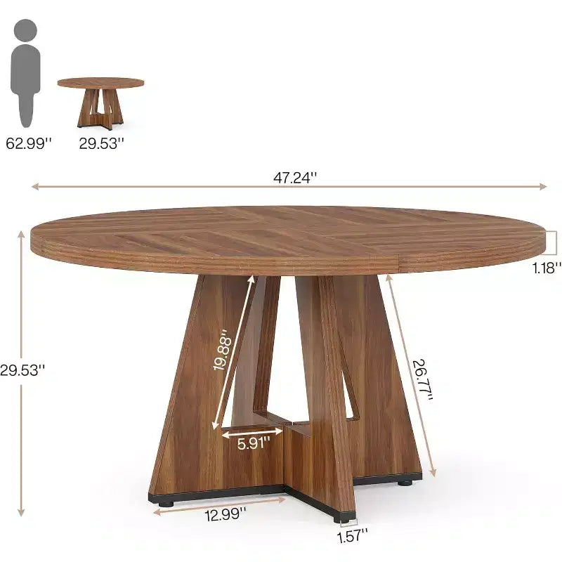 Table à manger ronde de 47 pouces pour 4 personnes, table de cuisine circulaire de style ferme avec base piédestal en bois pour cuisine, salle à manger, salon, marron