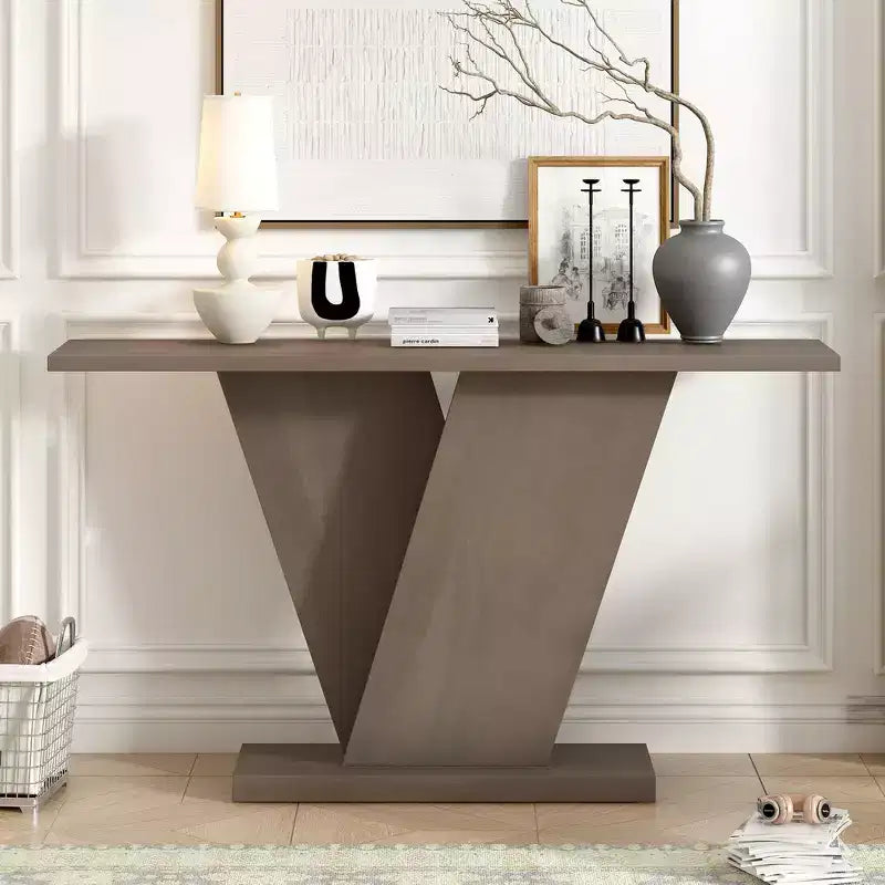 Console d'entrée V-Base, table de couloir d'appoint, table basse fine avec placage en bois naturel, polyvalence classique