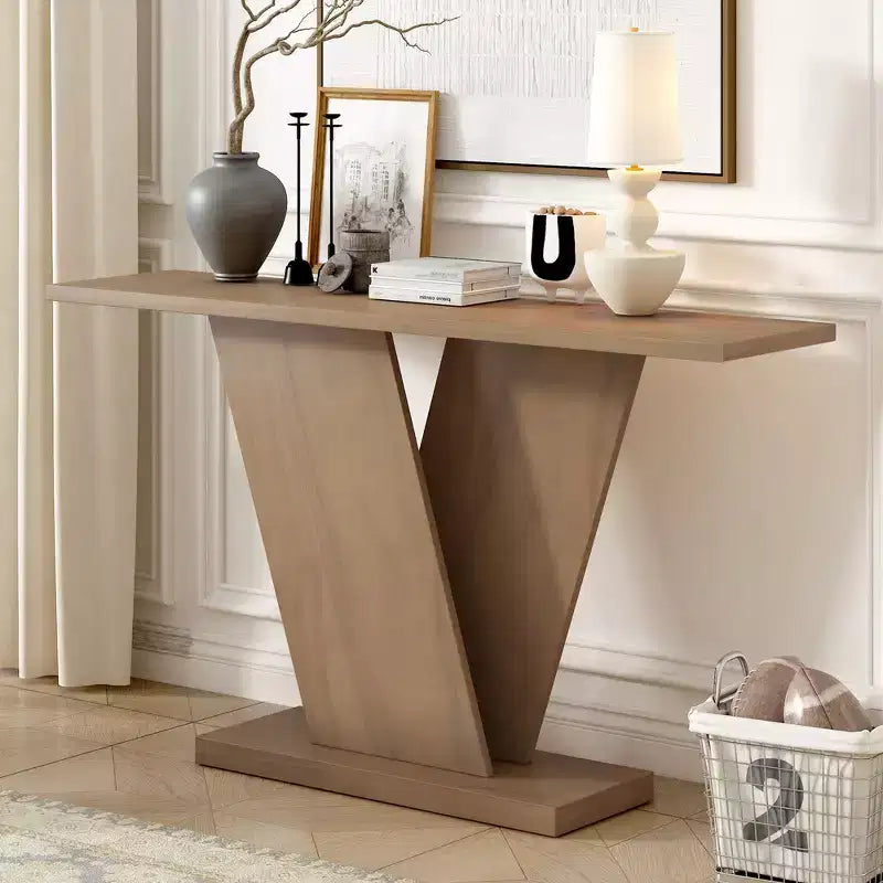 Console d'entrée V-Base, table de couloir d'appoint, table basse fine avec placage en bois naturel, polyvalence classique