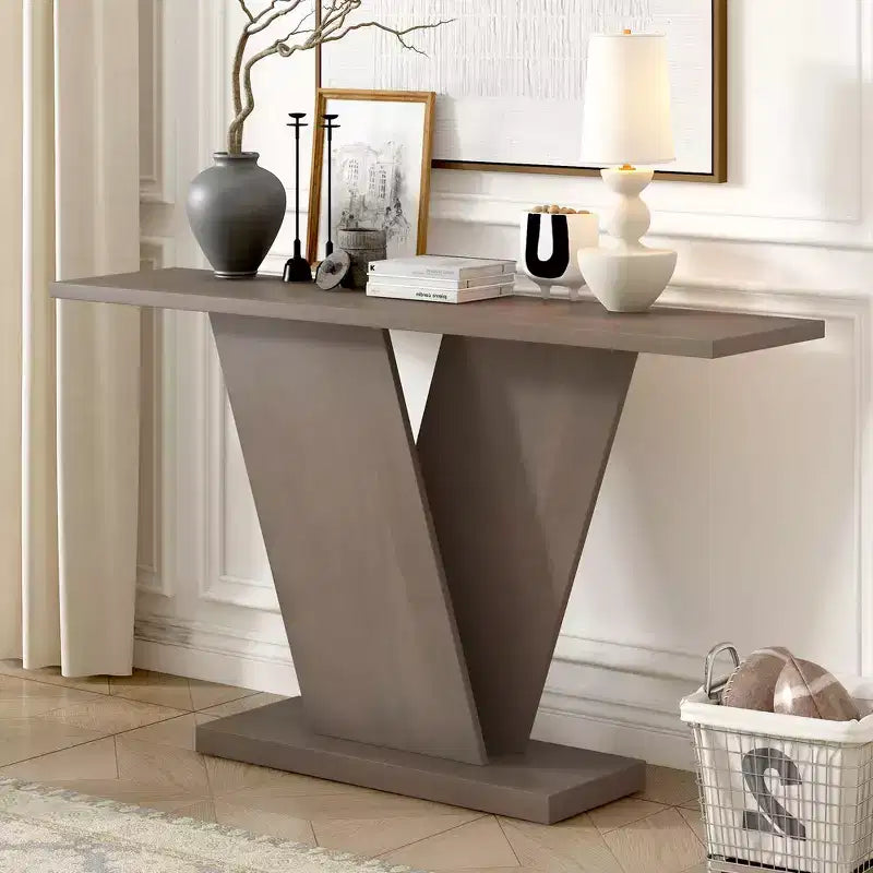 Console d'entrée V-Base, table de couloir d'appoint, table basse fine avec placage en bois naturel, polyvalence classique
