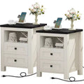 BALHAM TRADE-Farmhouse Nightstand Set of 2 with USB Charging with 2 Drawers Open Shelf Storage