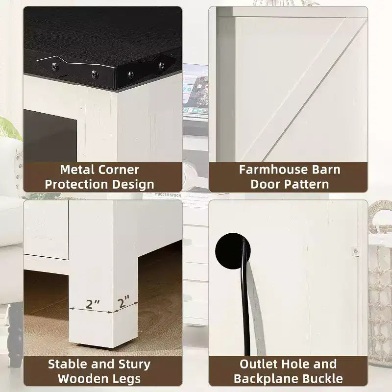 Tables de Chevet de Ferme, Lot de 2 avec Port USB, 2 Tiroirs et Étagère Ouverte