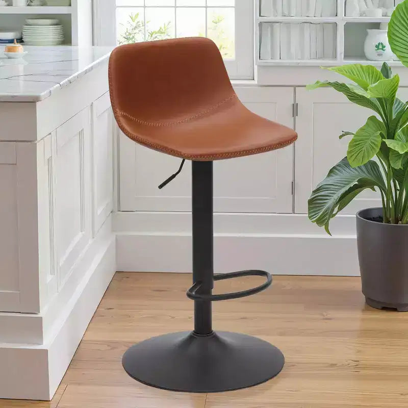 Lot de 2 tabourets de bar pivotants réglables, chaises de comptoir industrielles en cuir PU de style Mid-Century pour îlot de cuisine