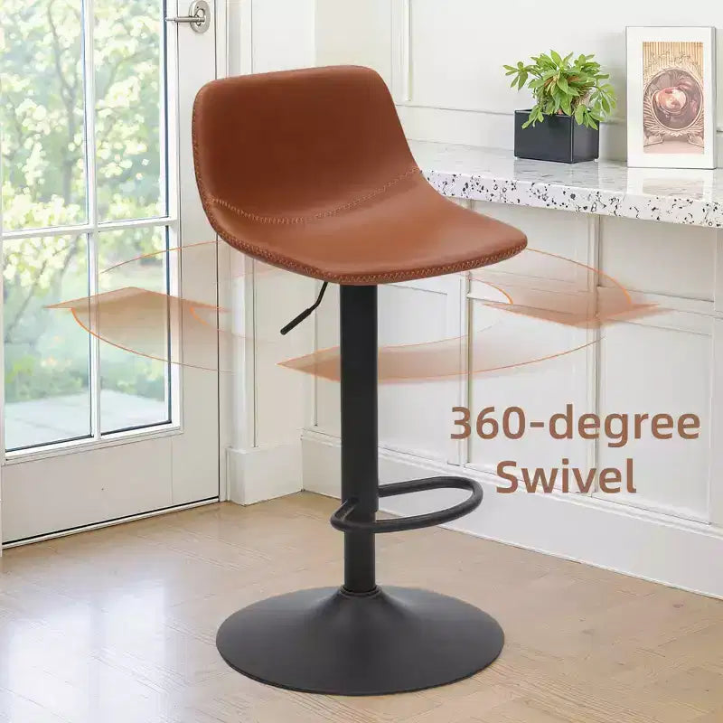 Lot de 2 tabourets de bar pivotants réglables, chaises de comptoir industrielles en cuir PU de style Mid-Century pour îlot de cuisine