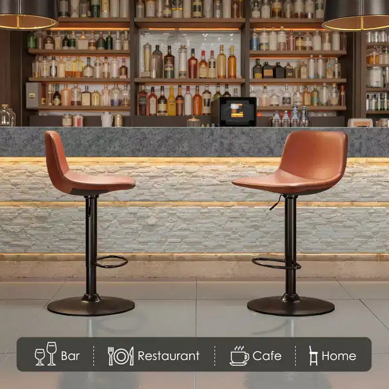 Lot de 2 tabourets de bar pivotants réglables, chaises de comptoir industrielles en cuir PU de style Mid-Century pour îlot de cuisine