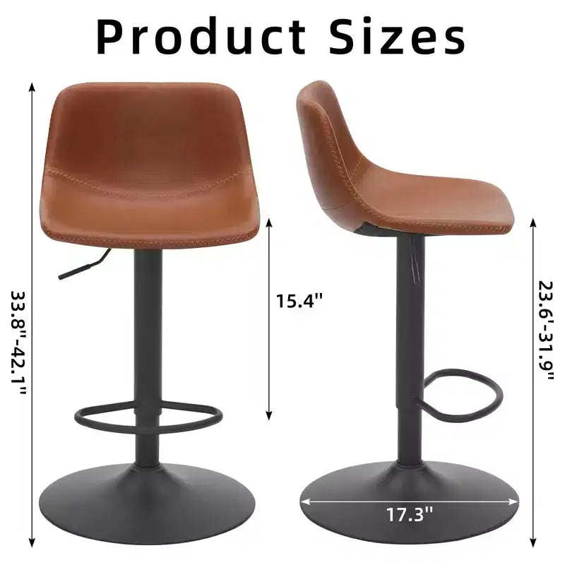 Lot de 2 tabourets de bar pivotants réglables, chaises de comptoir industrielles en cuir PU de style Mid-Century pour îlot de cuisine