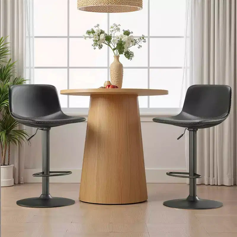 Lot de 2 tabourets de bar pivotants réglables, chaises de comptoir industrielles en cuir PU de style Mid-Century pour îlot de cuisine