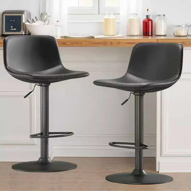Lot de 2 tabourets de bar pivotants réglables, chaises de comptoir industrielles en cuir PU de style Mid-Century pour îlot de cuisine