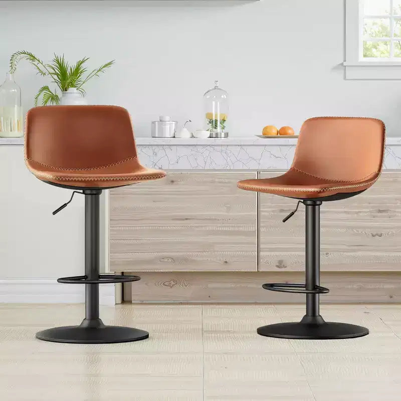 Lot de 2 tabourets de bar pivotants réglables, chaises de comptoir industrielles en cuir PU de style Mid-Century pour îlot de cuisine
