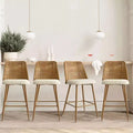 Set of 4 Boucle Rattan Counter Stools, 27 Upholstered Bar Chairs with Rattan Back for Kitchen Island or Breakfast Bar - Panipeachy