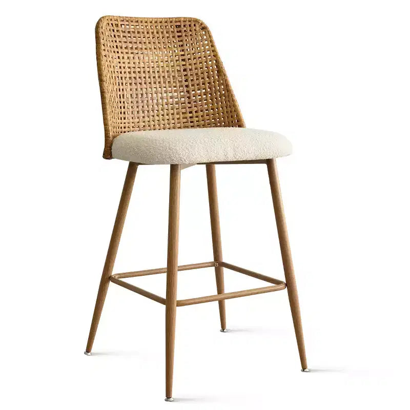 Lot de 4 tabourets de comptoir Boucle et rotin, chaises de bar rembourrées de 27 pouces avec dossier en rotin pour îlot de cuisine ou comptoir de petit-déjeuner