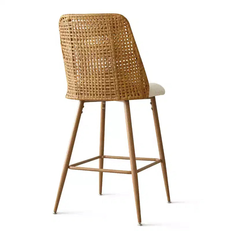 Lot de 4 tabourets de comptoir Boucle et rotin, chaises de bar rembourrées de 27 pouces avec dossier en rotin pour îlot de cuisine ou comptoir de petit-déjeuner