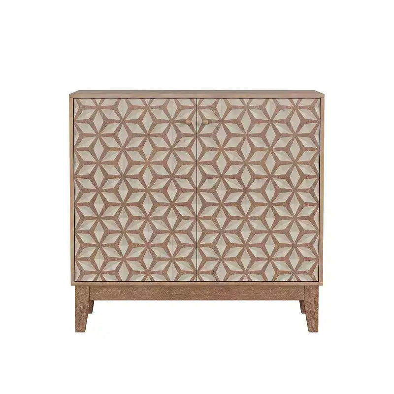 31,5 Meuble de buffet design géométrique avec 2 portes et étagères réglables pour salon, cuisine, salle à manger, beige