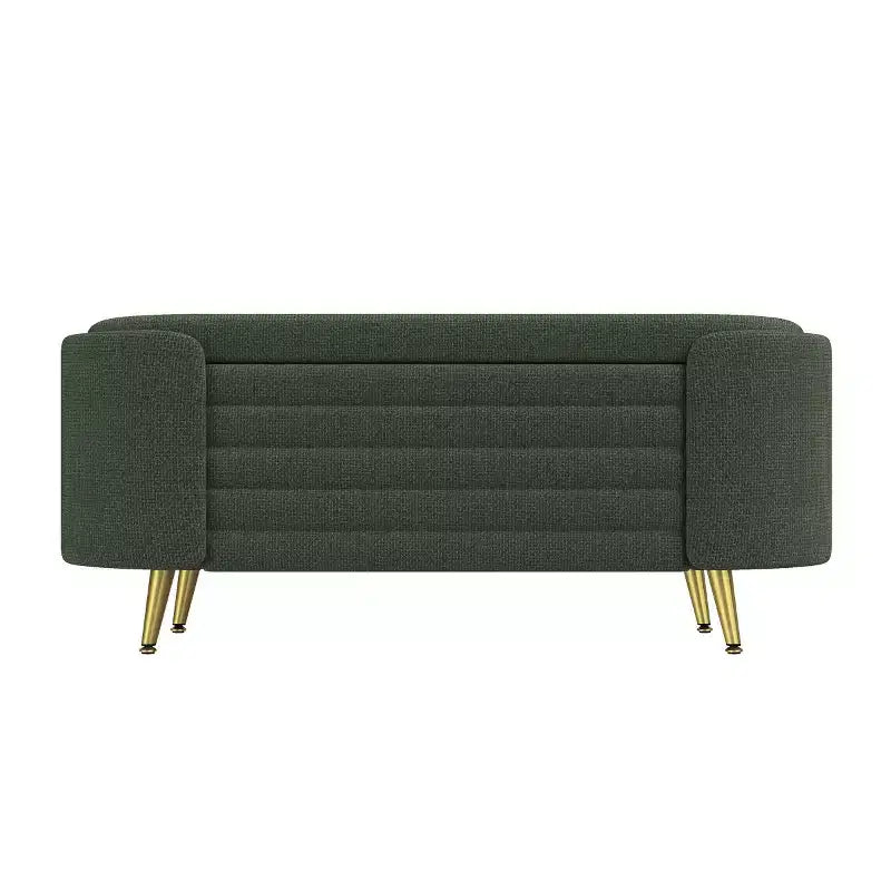 Banc de rangement capitonné moderne avec pieds en métal doré, banc d'entrée ovale avec rangement pour salon, chambre ou entrée