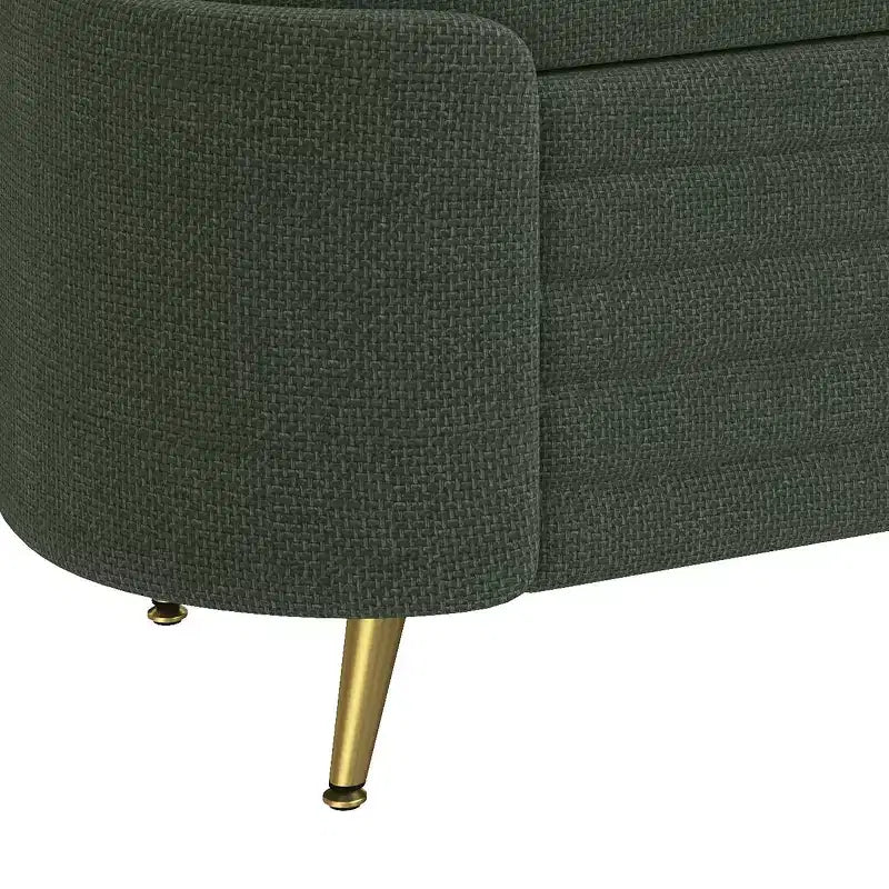 Banc de rangement capitonné moderne avec pieds en métal doré, banc d'entrée ovale avec rangement pour salon, chambre ou entrée