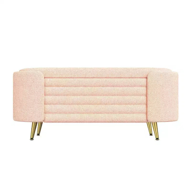 Banc de rangement capitonné moderne avec pieds en métal doré, banc d'entrée ovale avec rangement pour salon, chambre ou entrée