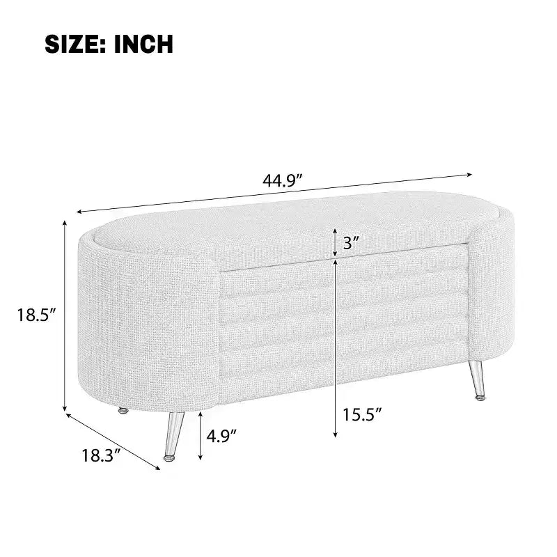 Banc de rangement capitonné moderne avec pieds en métal doré, banc d'entrée ovale avec rangement pour salon, chambre ou entrée