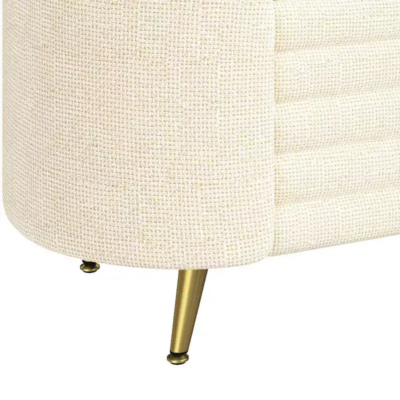 Banc de rangement capitonné moderne avec pieds en métal doré, banc d'entrée ovale avec rangement pour salon, chambre ou entrée