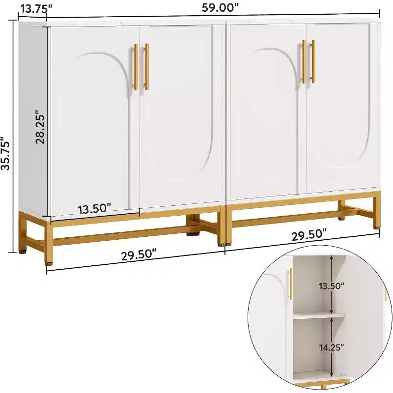 Buffet moderne blanc avec 4 portes et étagères réglables