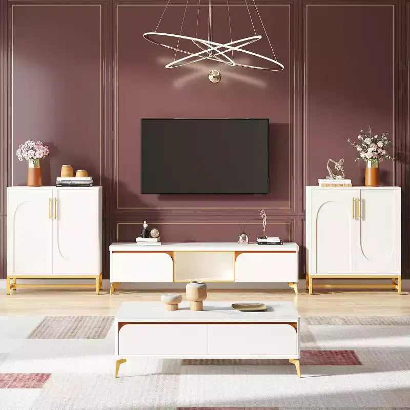 Buffet moderne blanc avec 4 portes et étagères réglables