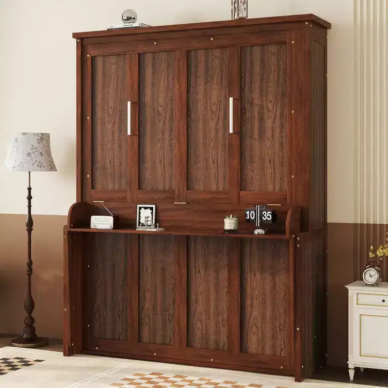 Whisen Queen Wood Murphy Bed Frame, Hidden Wall Bed Cabinet with Gas Struts(Upgraded) - Walnut