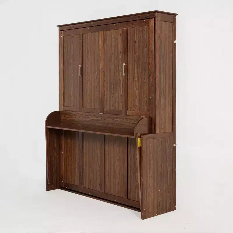 Cadre de lit mural escamotable Queen Wood, armoire de lit escamotable avec vérins à gaz (améliorés) - Noyer
