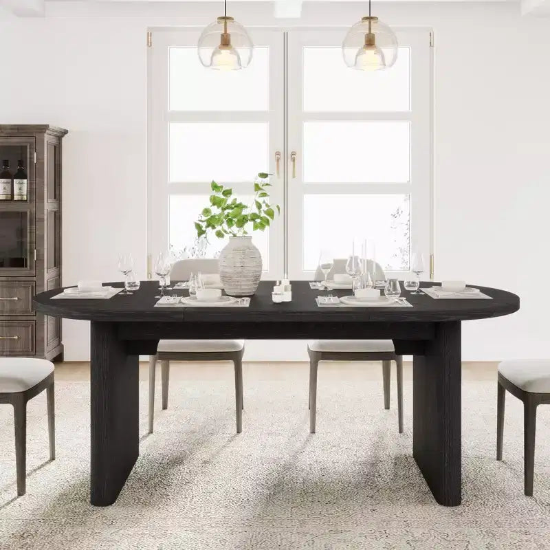 Table à manger ovale de 180 cm pour 6-8 personnes, longue table de cuisine de style ferme avec base en bois épais pour salle à manger, cuisine, salon et bureau