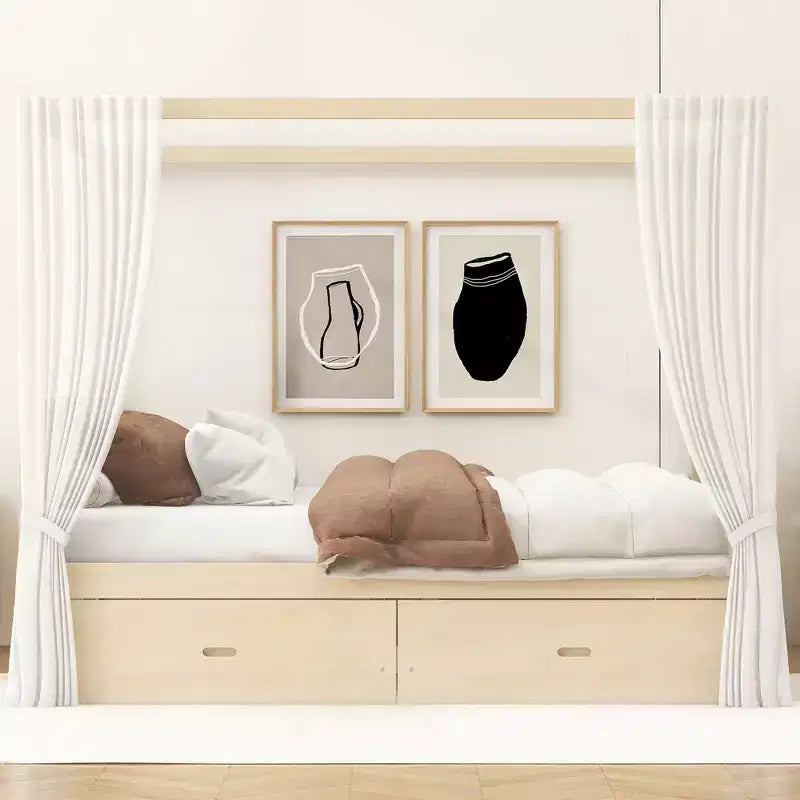 GDFStudio Callahan Wooden Canopy Bed with Storage Drawers